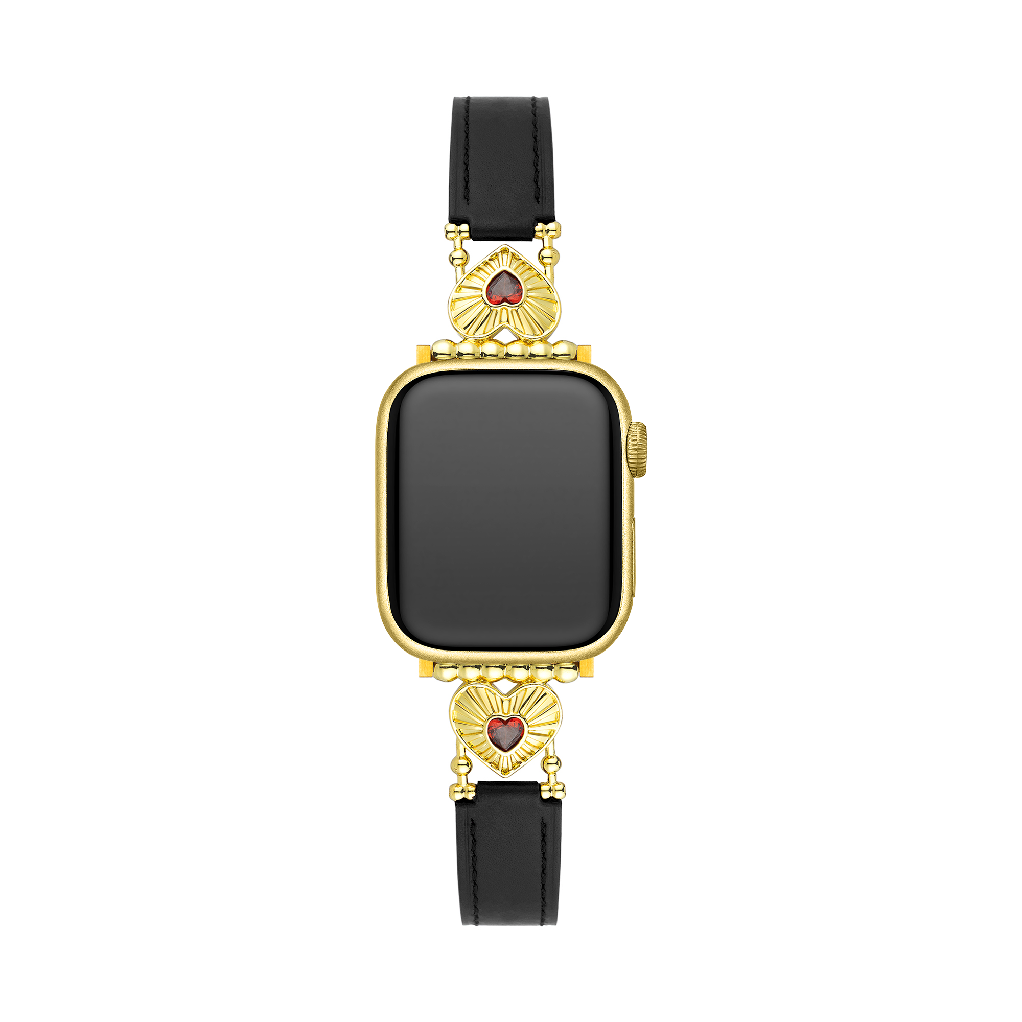 14k Gold / Platinum Plated Heart Adorned Leather Watch Band for Galaxy