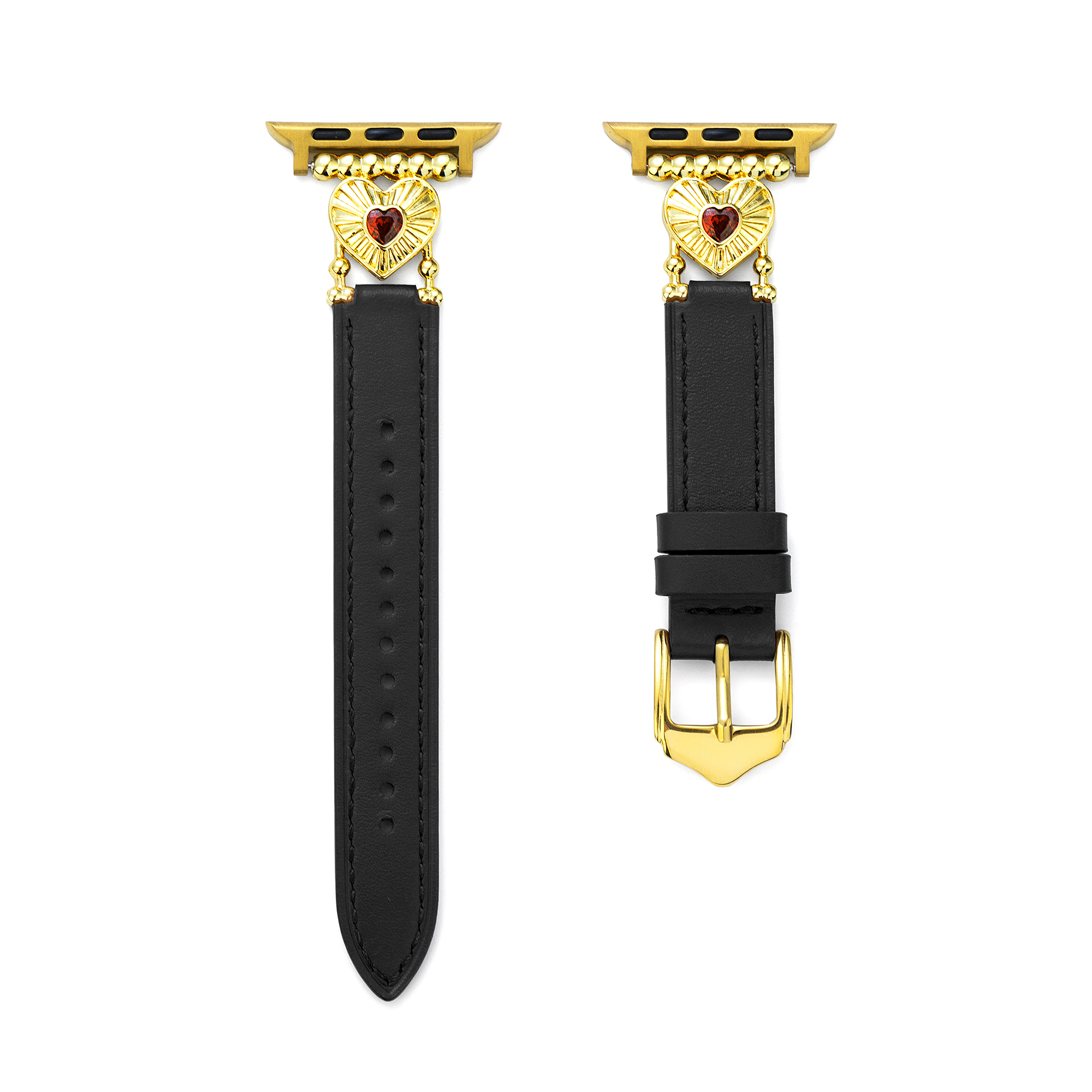 14k Gold / Platinum Plated Heart Adorned Leather Watch Band for Galaxy
