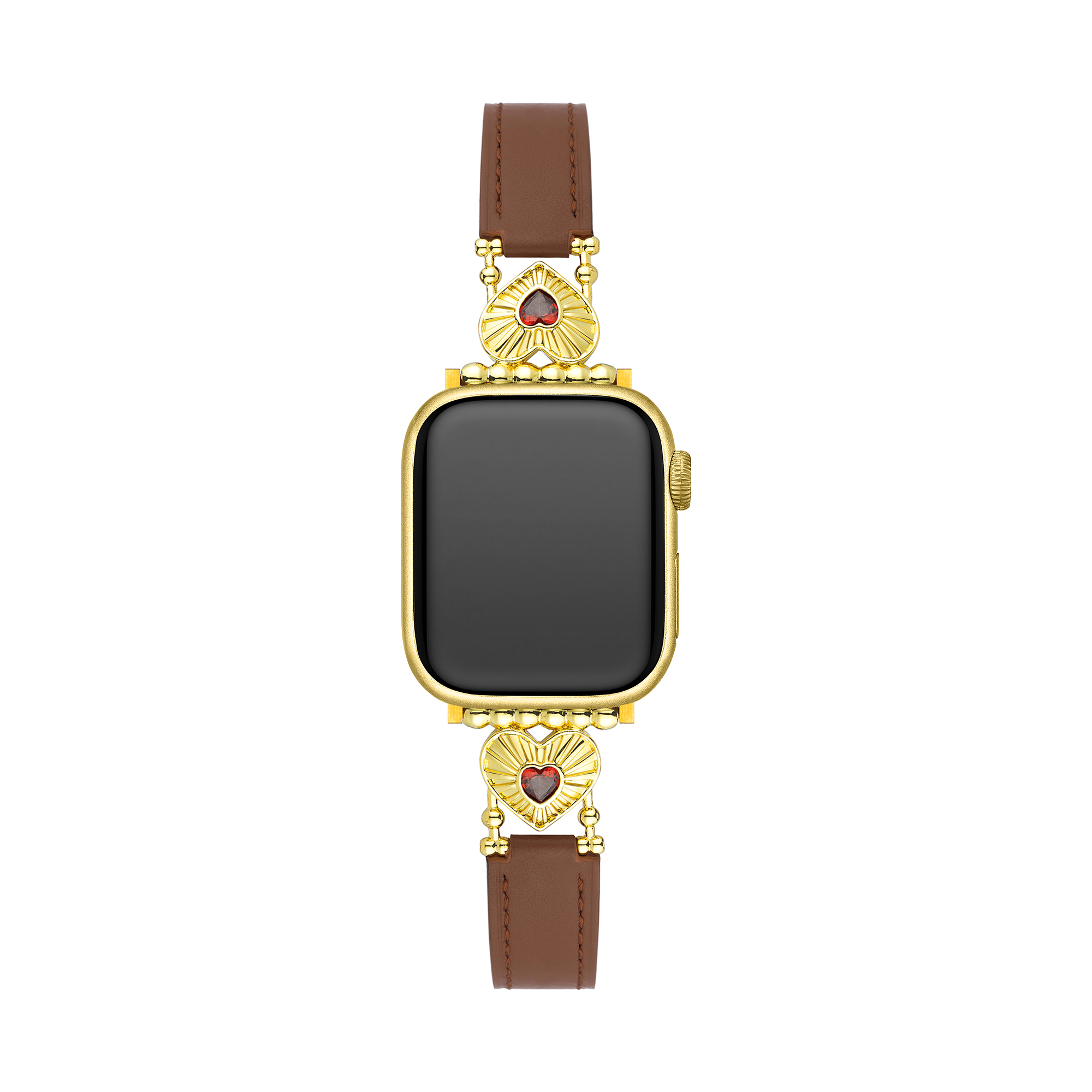 14k Gold / Platinum Plated Heart Adorned Leather Watch Band for Galaxy