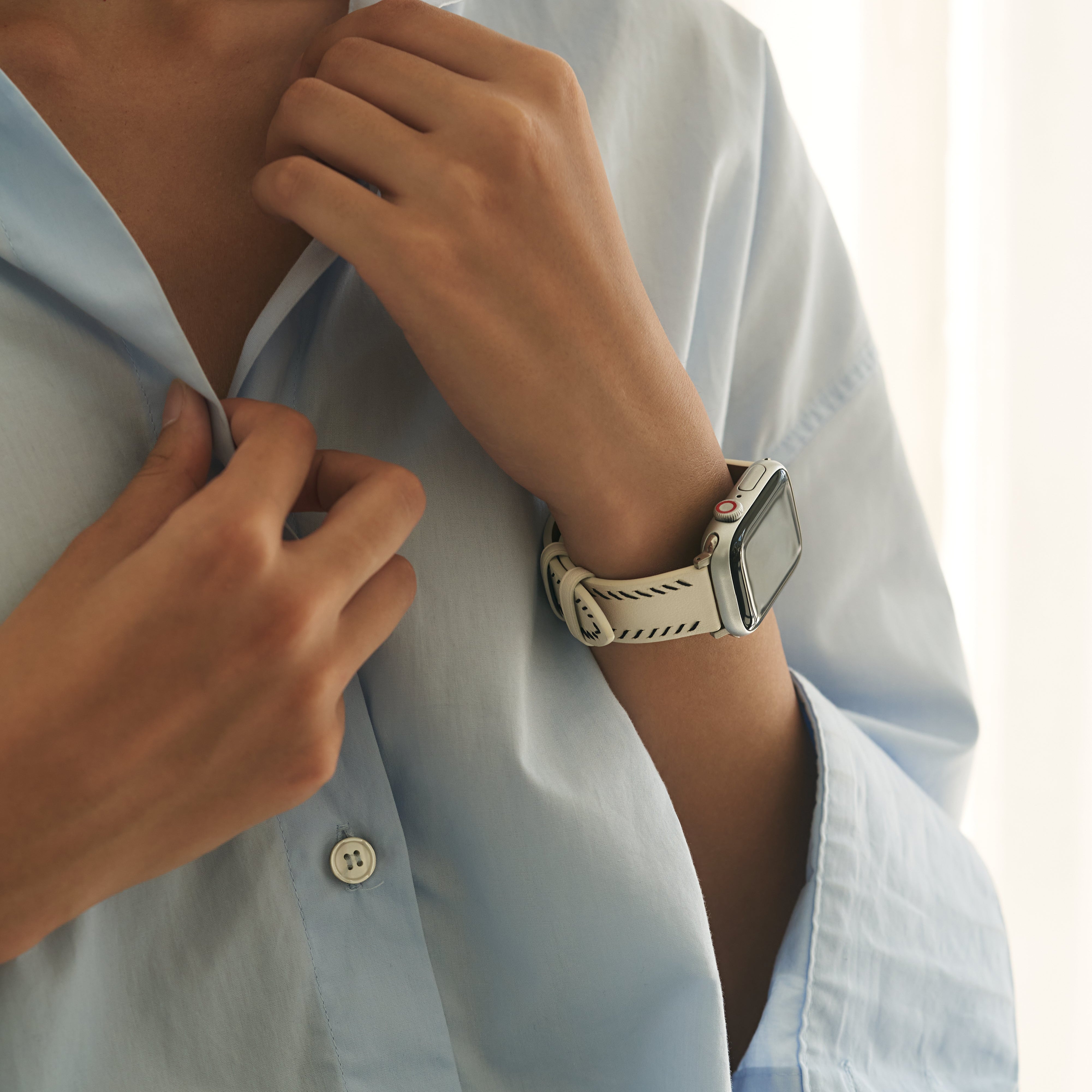 Apple Watch用ユニセックスステッチレザーウォッチバンド