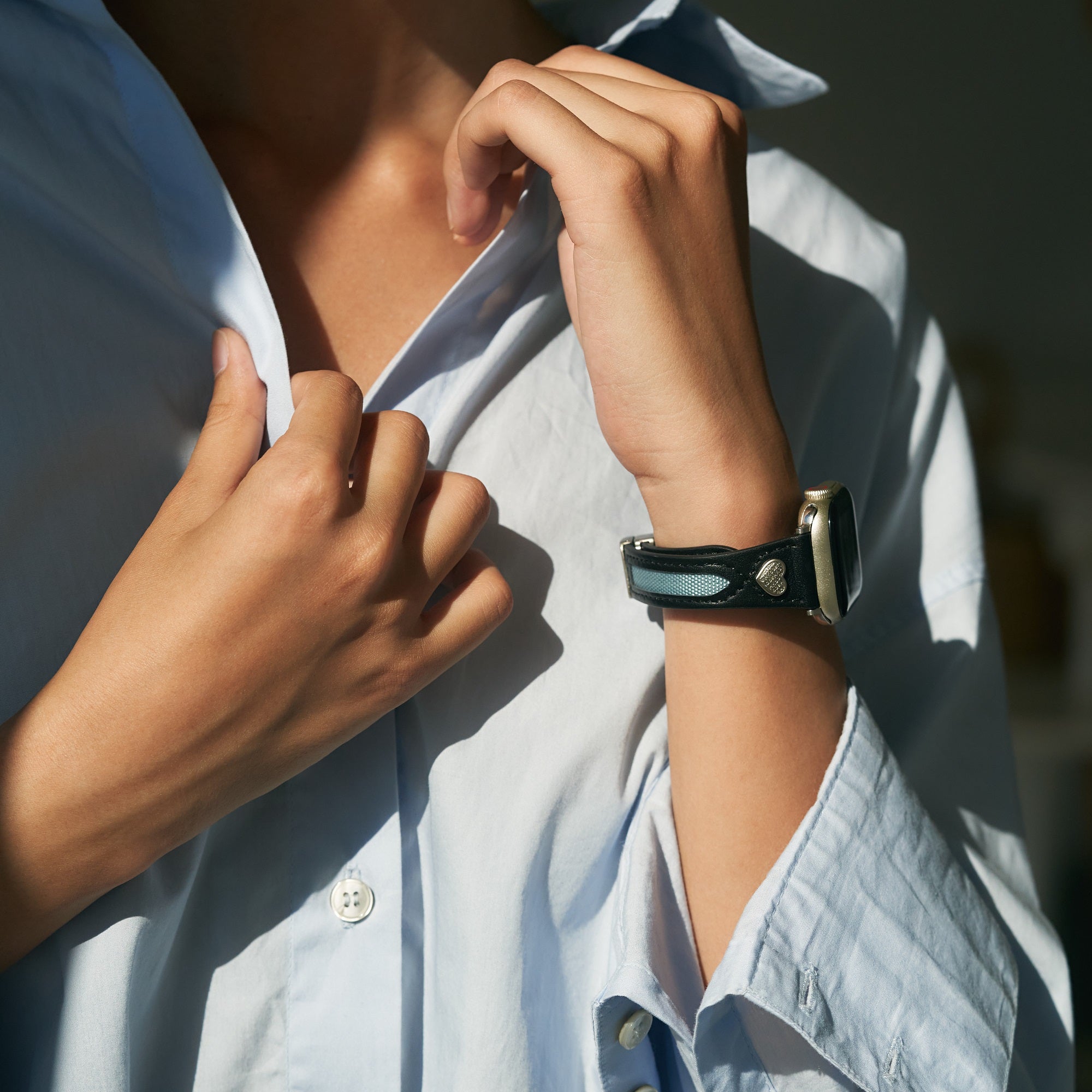Heart Adorned Leather Watch Band for Fitbit