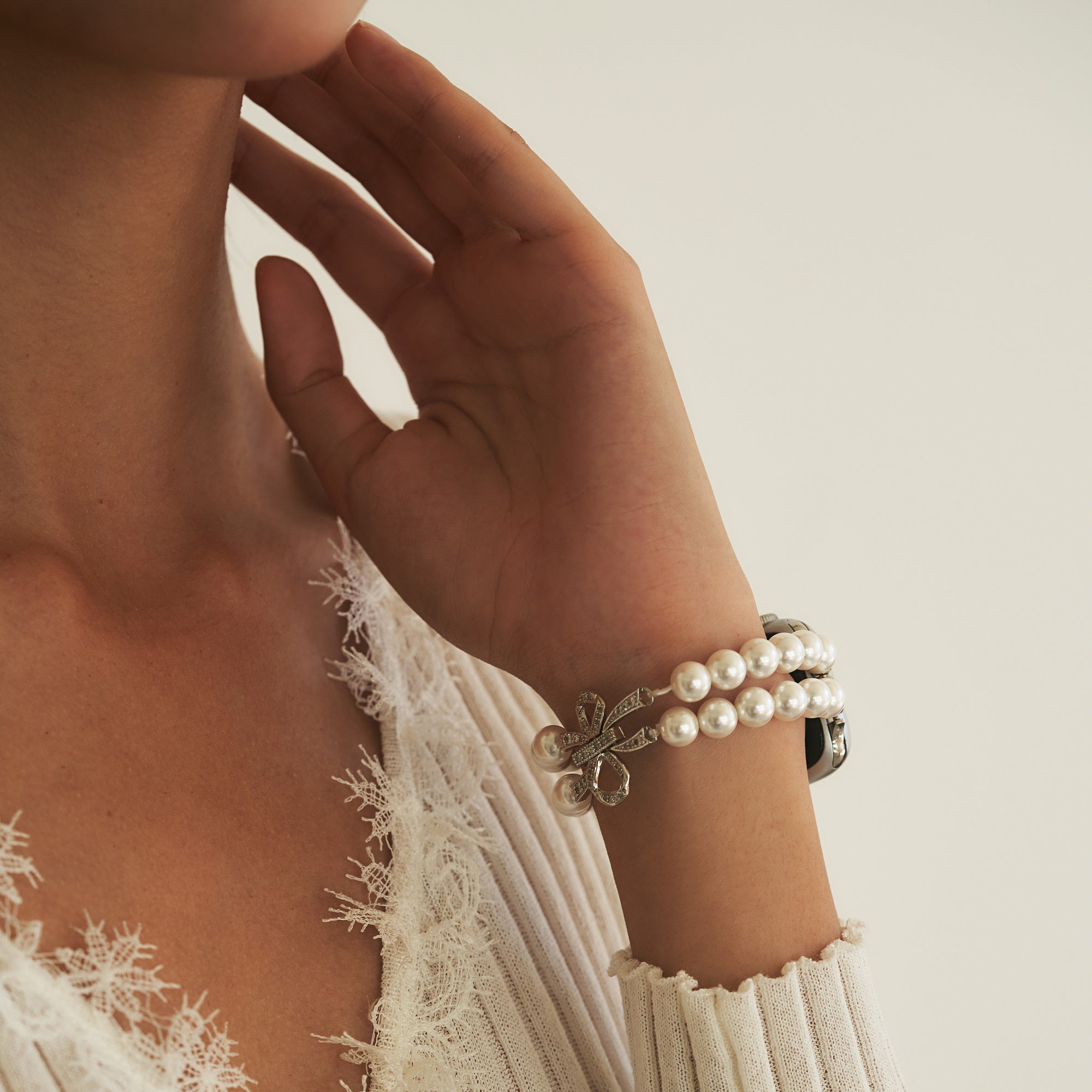 Double Pearl-Beaded Watch Band for Galaxy