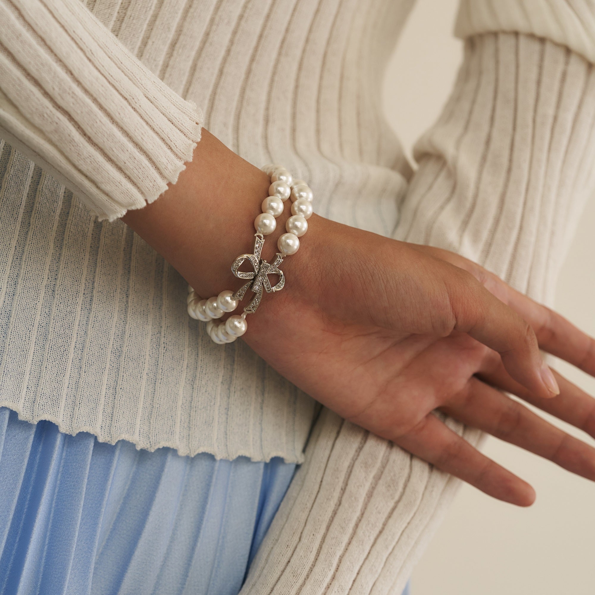 Double Pearl-Beaded Watch Band for Galaxy