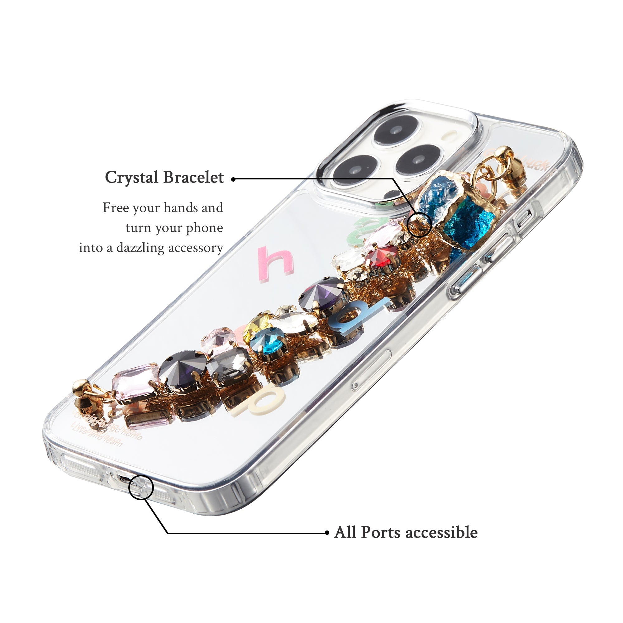 Reflective Mirror Case with Crystal Chain
