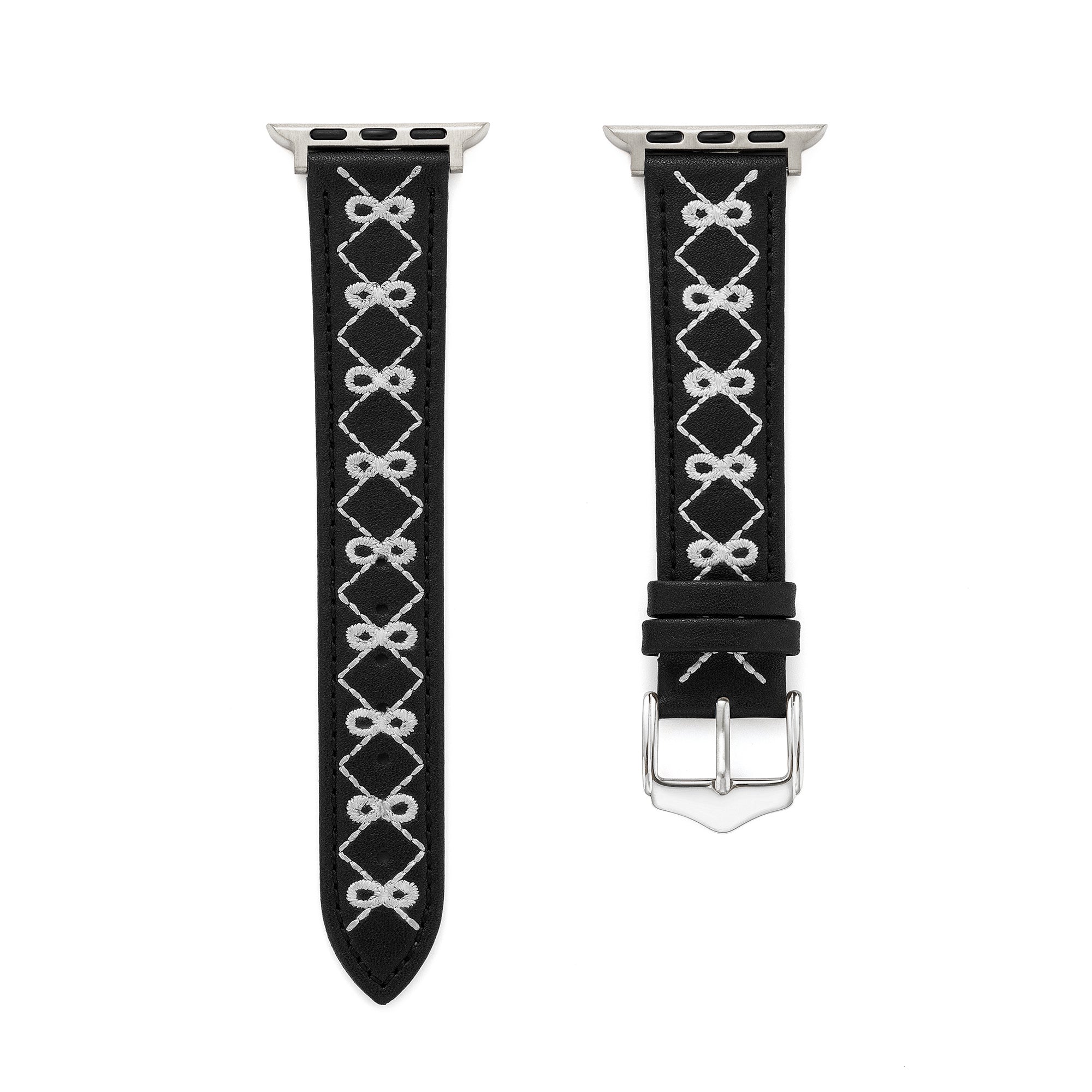 Women's Embroidered Bow Leather Watch Band for Google